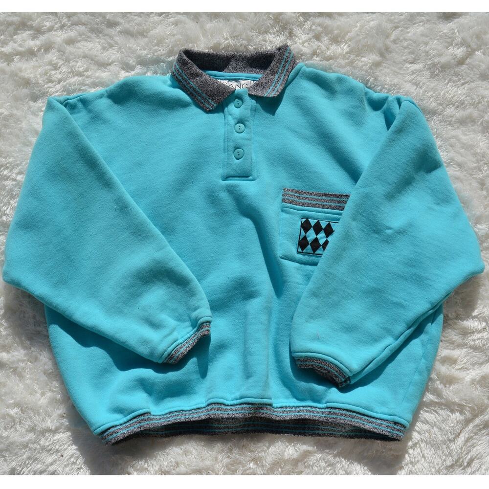 Vintage 1990s Gang Turquoise Popover Polo Henley Sweatshirt